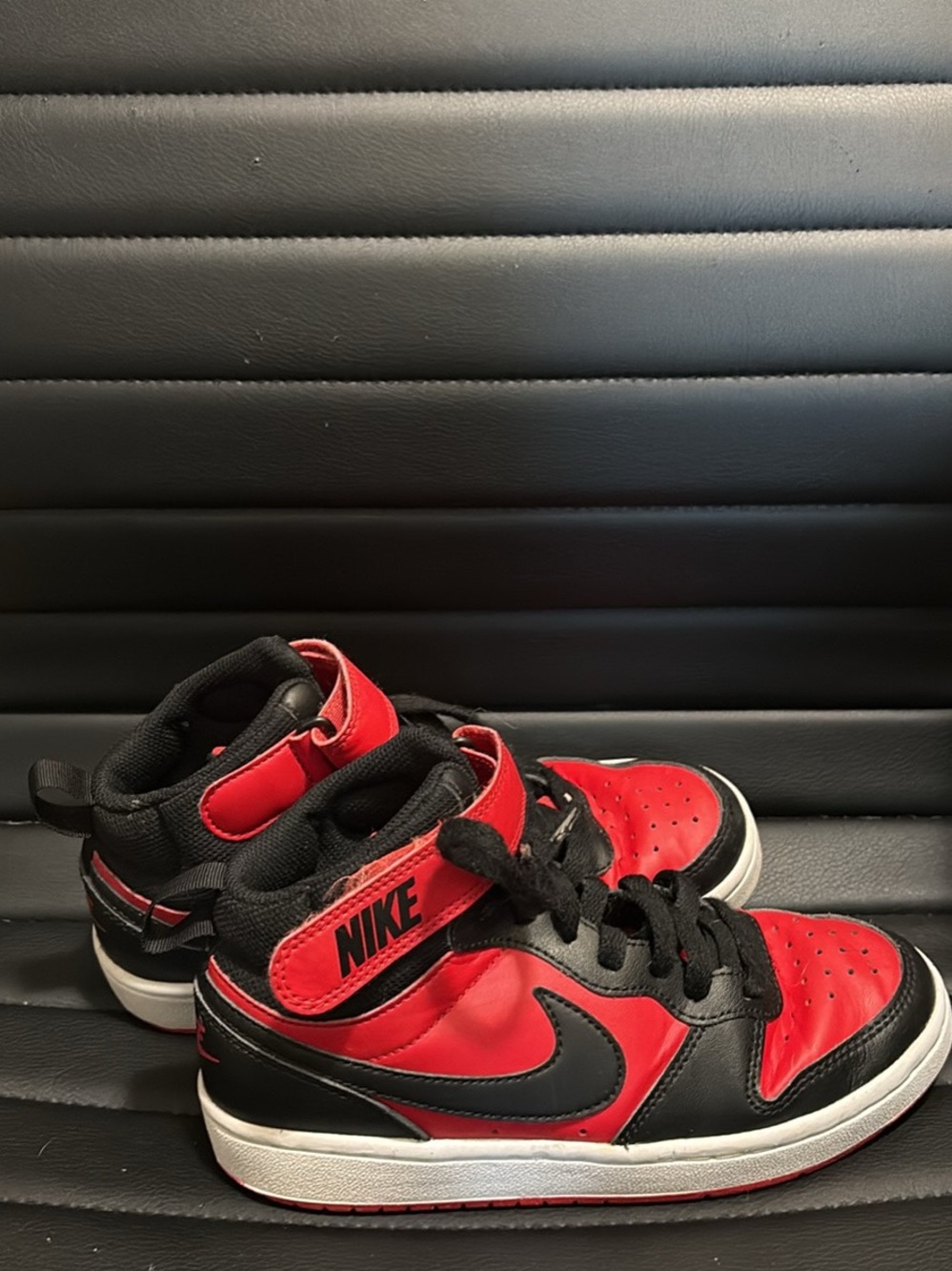 Nike Kids Red and Black High-Top Sneakers with Velcro Strap